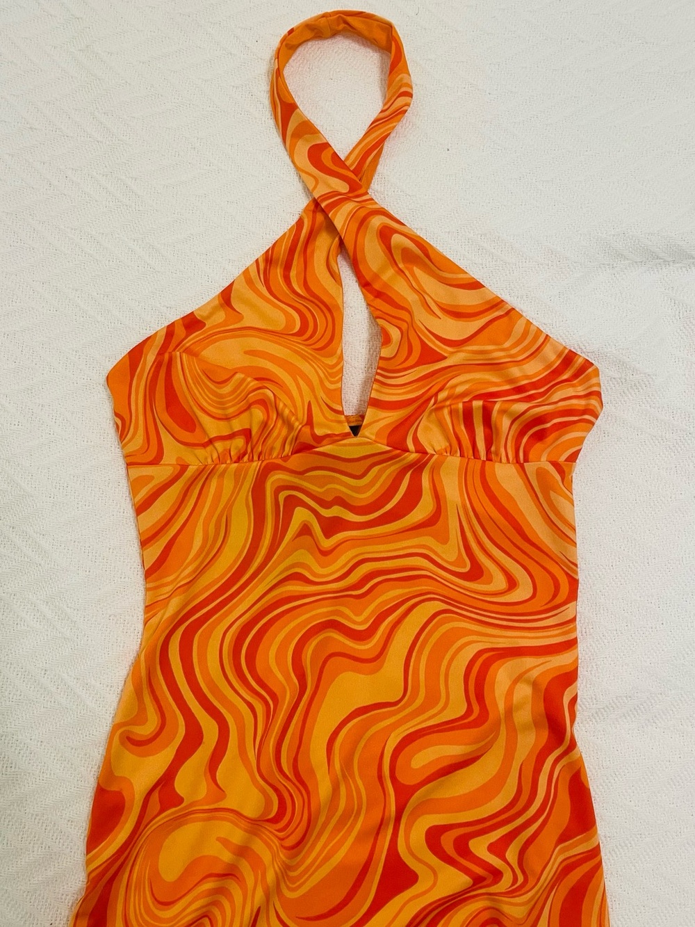 NWT - H&M Retro Orange Twist Halter Neck Dress Size Small